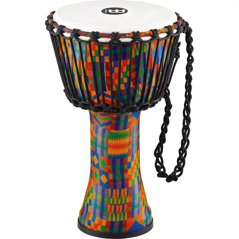 Meinl PADJ2-M-F Medium Rope Tuned Travel Series Djembe, Kenyan Quilt